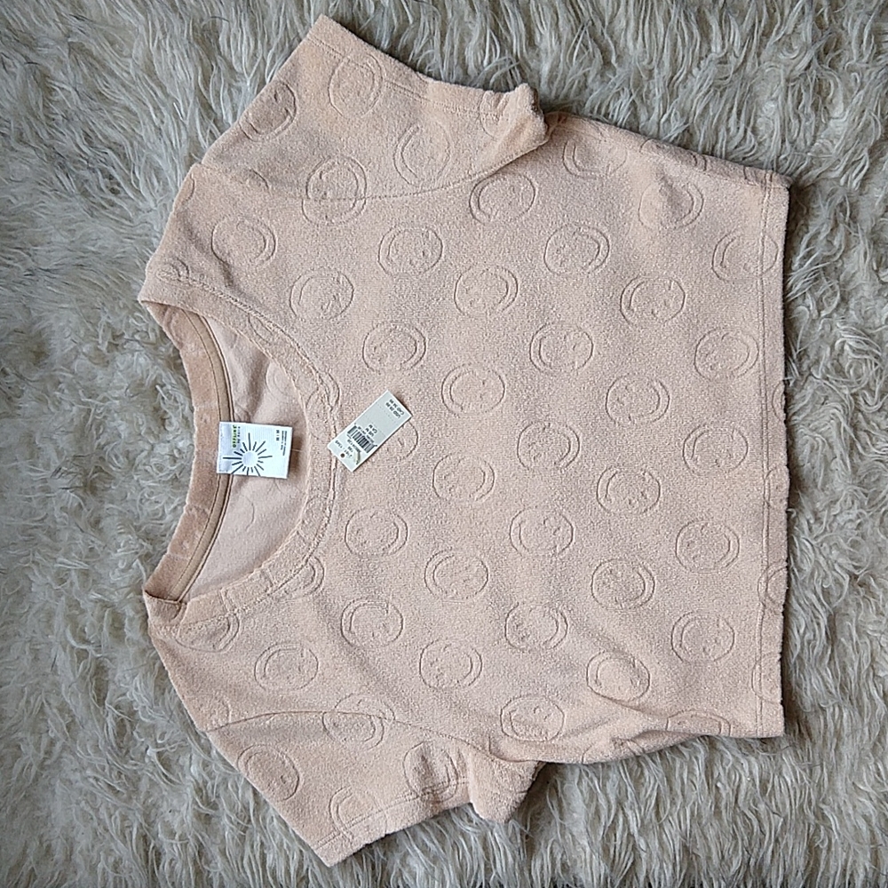 OFFLINE by Aerie Terrycloth Smile Emoji Crop Top Shirt Neutral Beige M